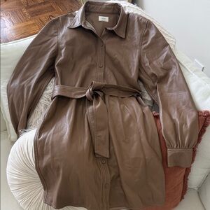 Aritzia Brown Long Sleeve Leather Shirt Dress